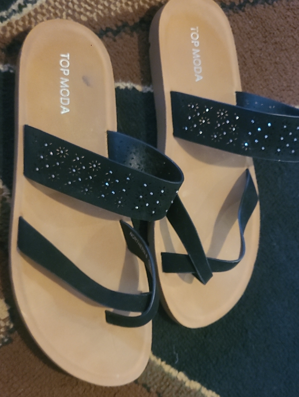 TOP Moda Black Crystal-Accent Women's Slide Sandals